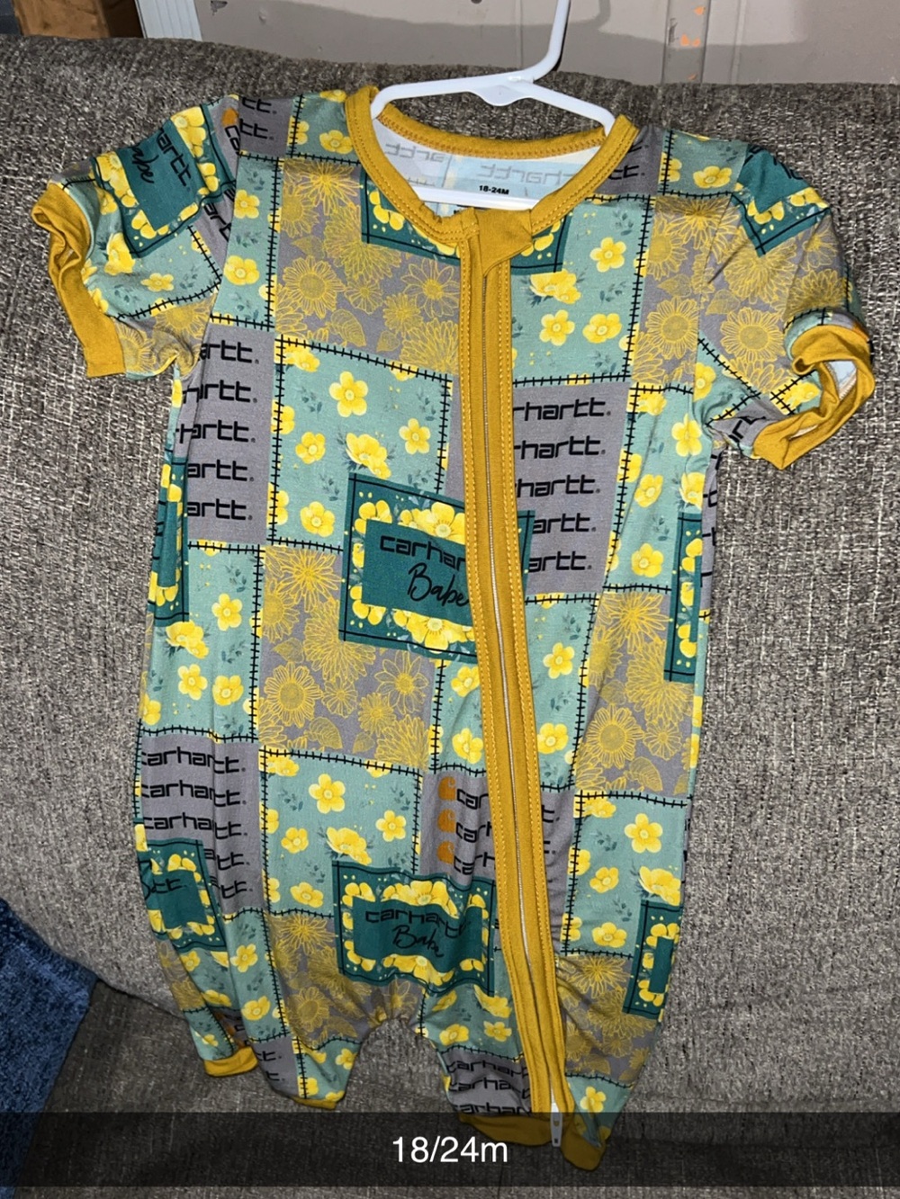 Carhartt Yellow & Green Floral Patchwork Zip Romper